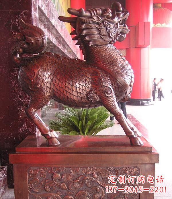 温州红铜麒麟神兽铜雕