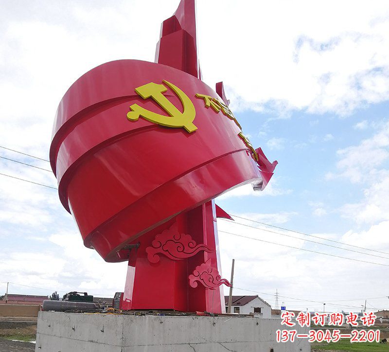 温州展现党旗文化的不锈钢党旗雕塑