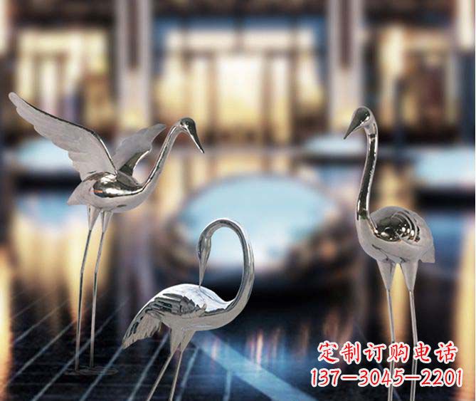 温州精致镜面不锈钢仙鹤雕塑