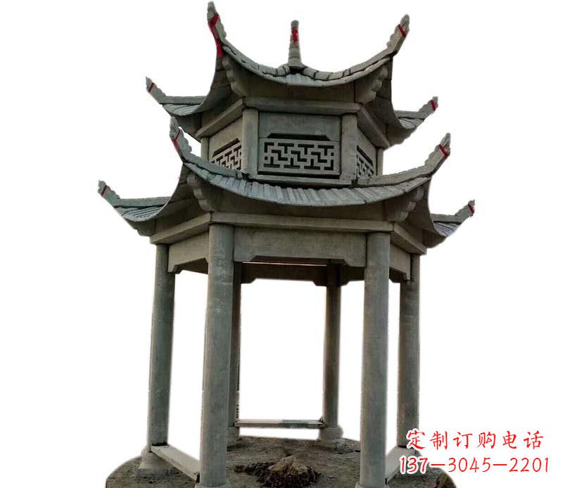 温州传统双层六角凉亭石雕