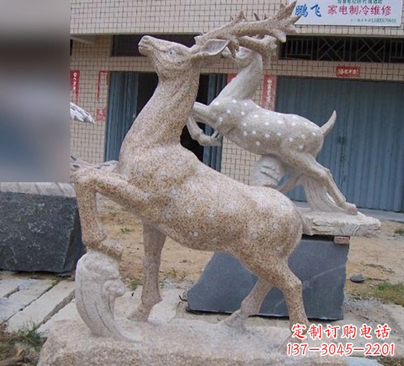 温州花岗岩梅花鹿雕塑,象征着美丽的永恒