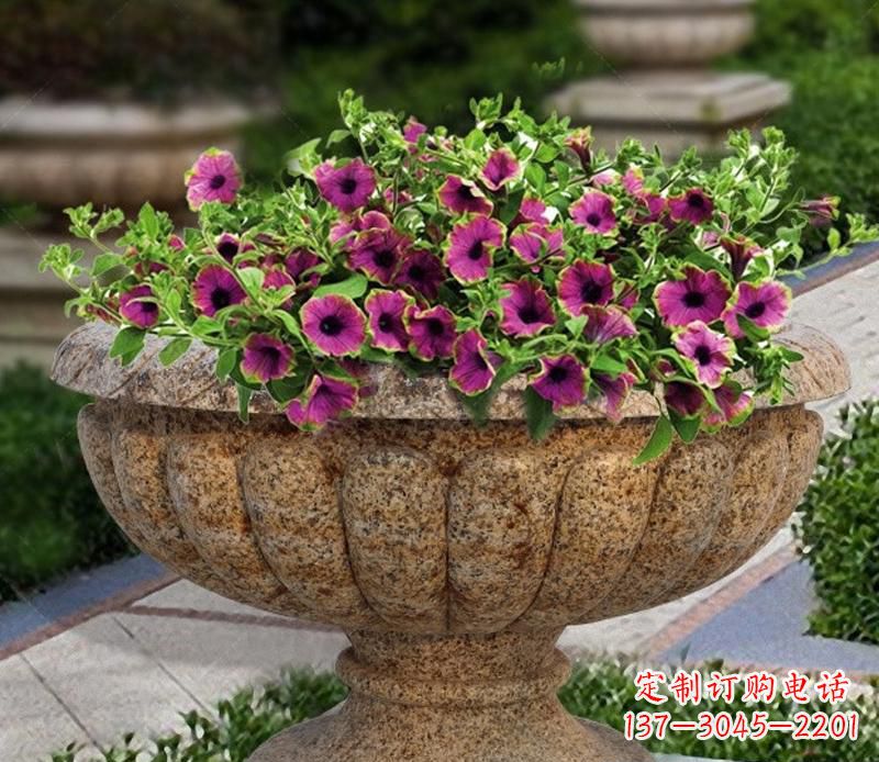 温州花岗岩小区景观花盆雕塑,添彩美化景观