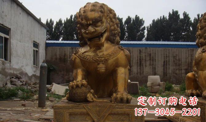 温州黄铜踩球故宫狮子铜雕