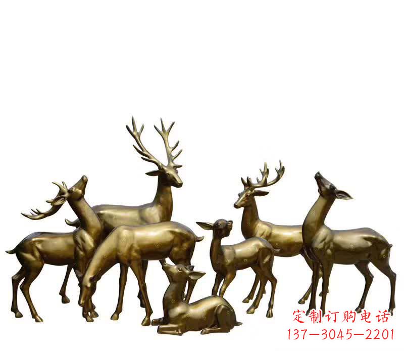 温州精致精美,欣赏黄铜色鹿群雕塑
