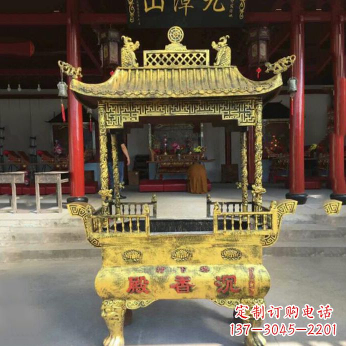 温州艺术之美,黄铜香炉雕塑