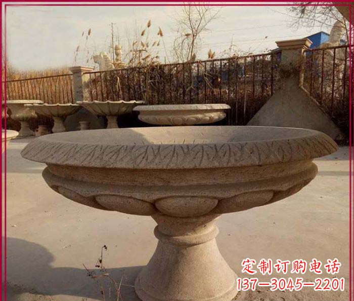 温州黄锈石花盆雕塑,让花园更加美丽