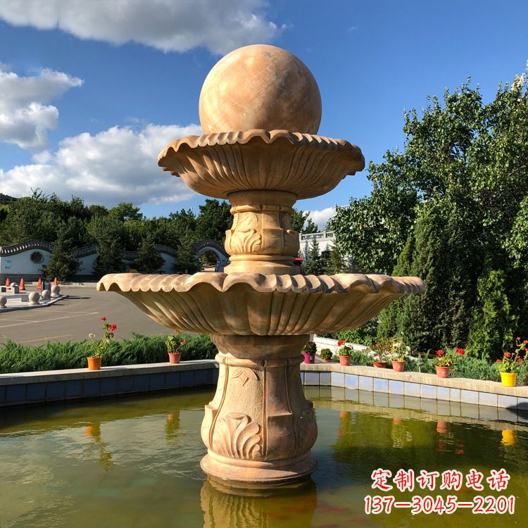 温州经典黄锈石喷泉装饰雕塑