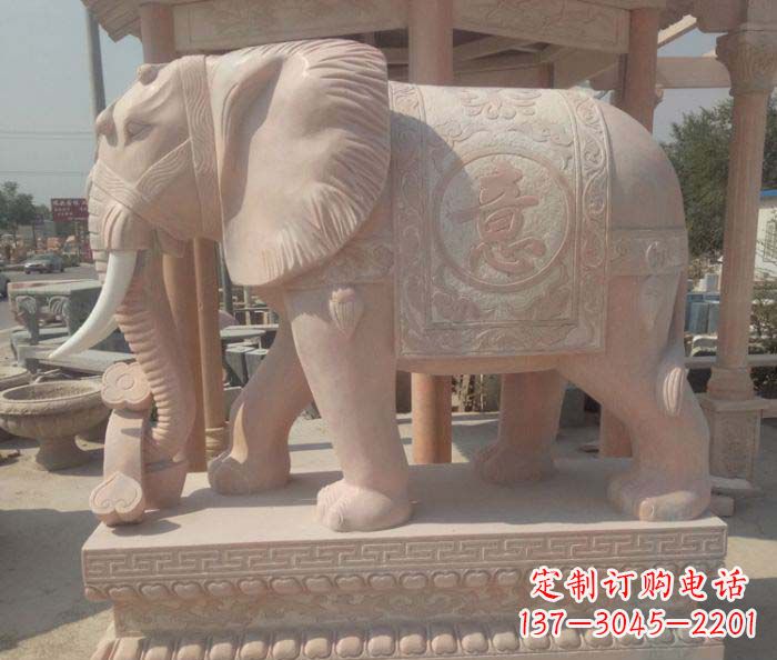 温州传神雕刻,精美雕塑——吉祥如意大象晚霞红门口石雕
