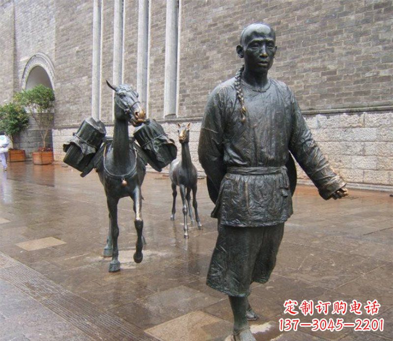 温州中领雕塑专业定制古代人物小品毛驴铜雕