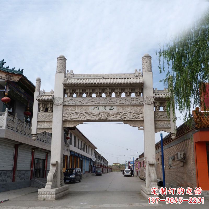 温州精美的汉白玉门石牌坊雕塑