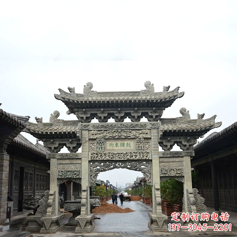 温州特色街道三门石雕牌楼雕塑