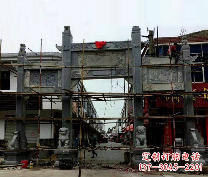 温州中领雕塑-精美街道三门石雕牌楼