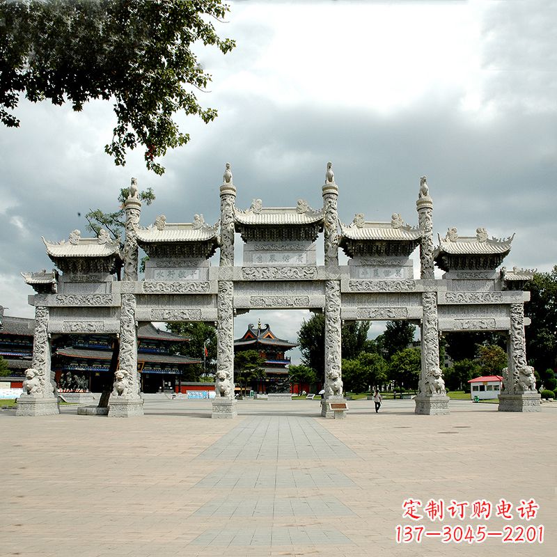 温州精美五门石牌坊雕塑定制