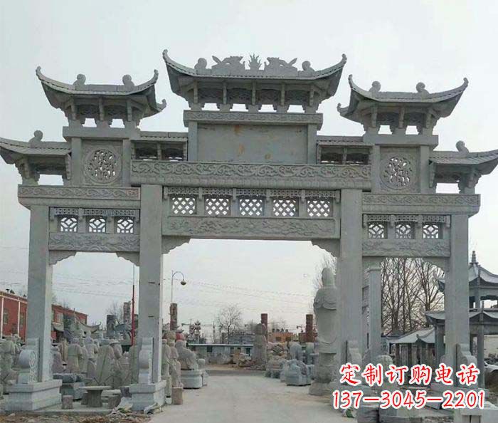 温州三门牌坊石雕,精美汉风石雕装饰景区