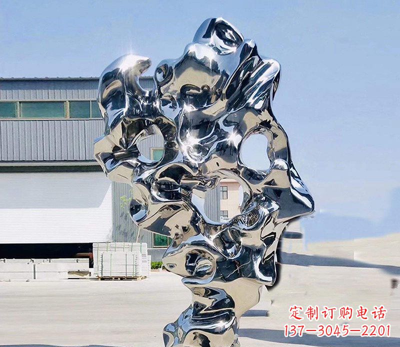 温州太湖石雕塑,完美结合不锈钢镜面