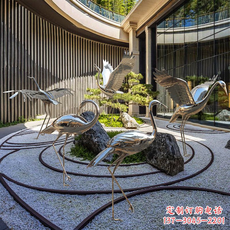 温州中领雕塑镜面不锈钢仙鹤雕塑