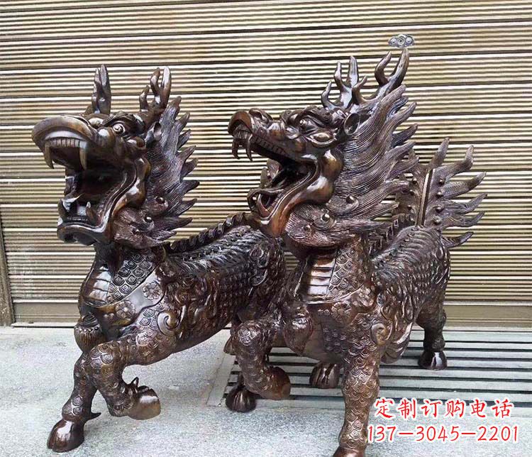 温州中领雕塑:专业定制酒店门口招财麒麟铜雕