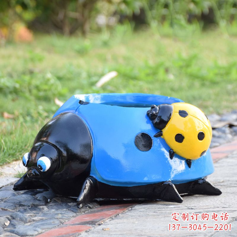 温州蓝色玻璃钢七星瓢虫花盆雕塑
