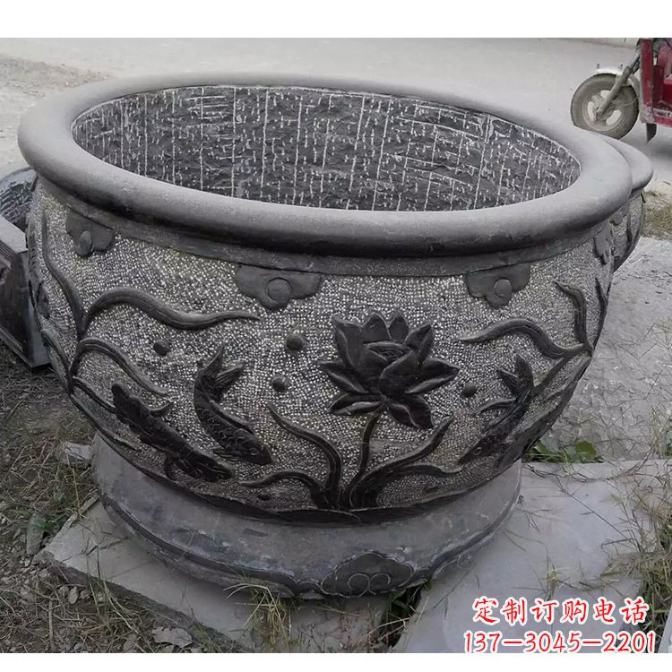 温州传统宁波老青石水缸雕塑