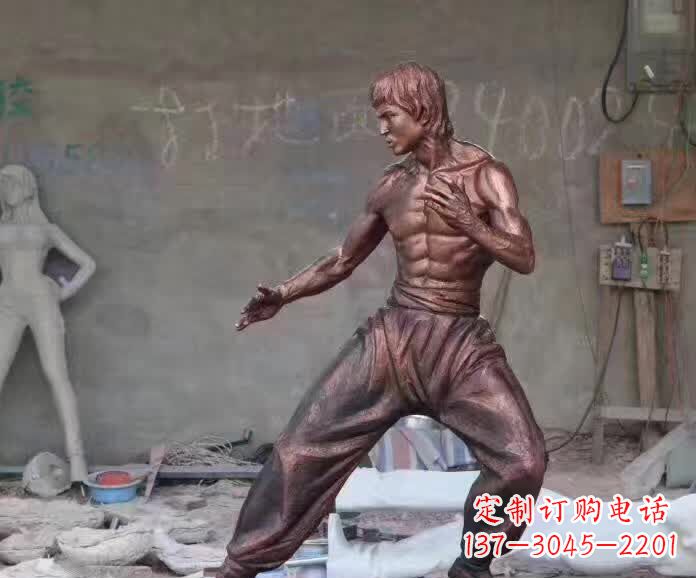 温州李小龙铜雕,精美尽显传奇风采
