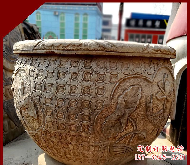 温州仿古石水缸鲤鱼浮雕
