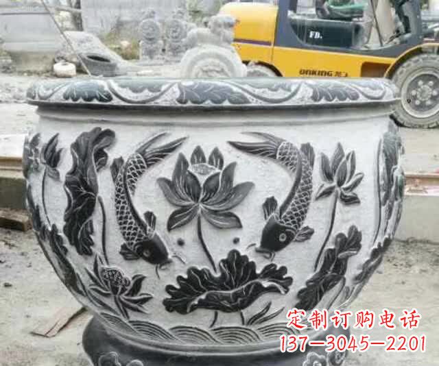 温州鲤鱼石浮雕水缸，清新雅致