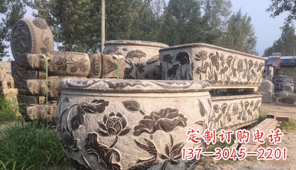 温州出类拔萃的丝绸石浮雕仿古圆水缸