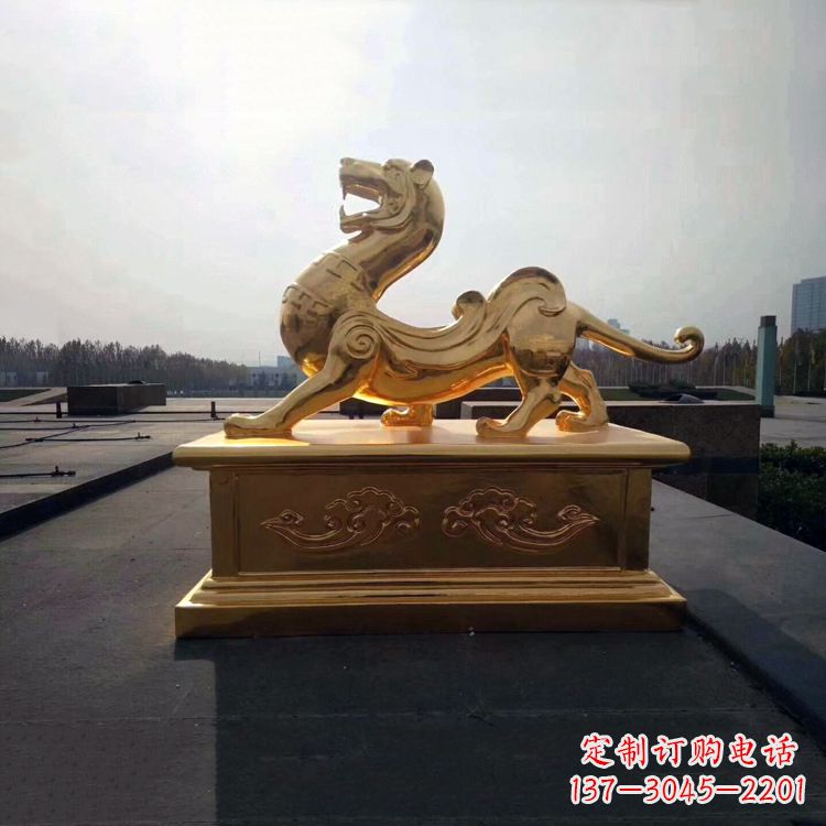 温州引领神兽,虎魂鎏金铜雕