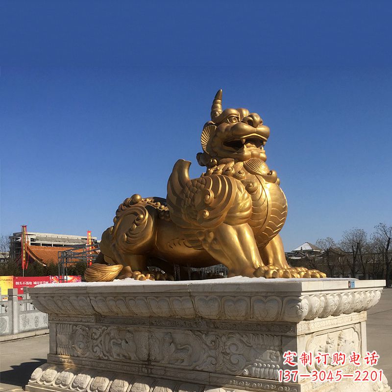 温州鎏金铜獬豸雕塑-给您的园林更多灵魂