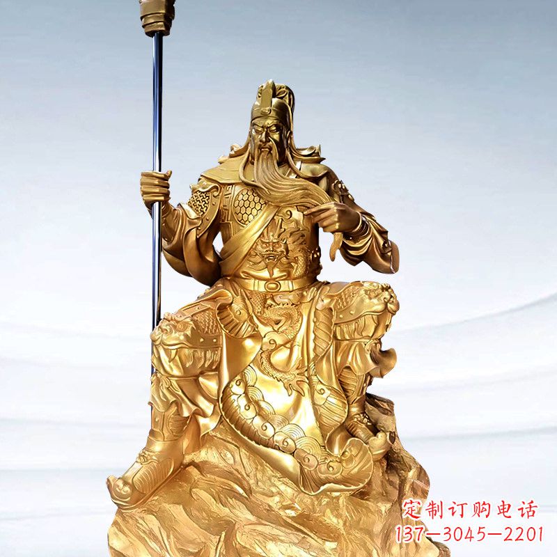 温州全新鎏金五虎上将关羽铜雕,精致细腻!