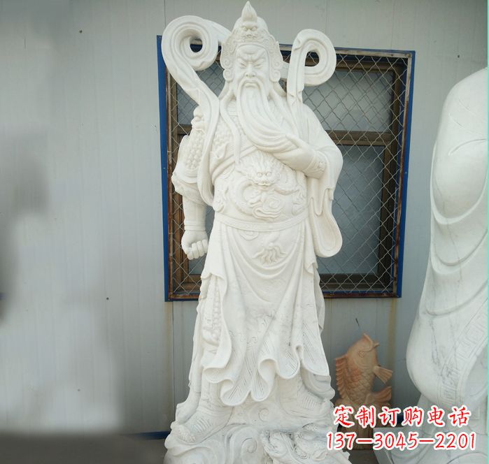 温州手工汉白玉关公雕塑