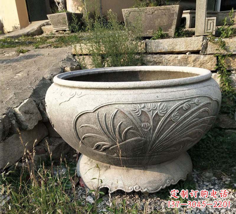 温州中领雕塑梅兰竹菊浮雕石水缸