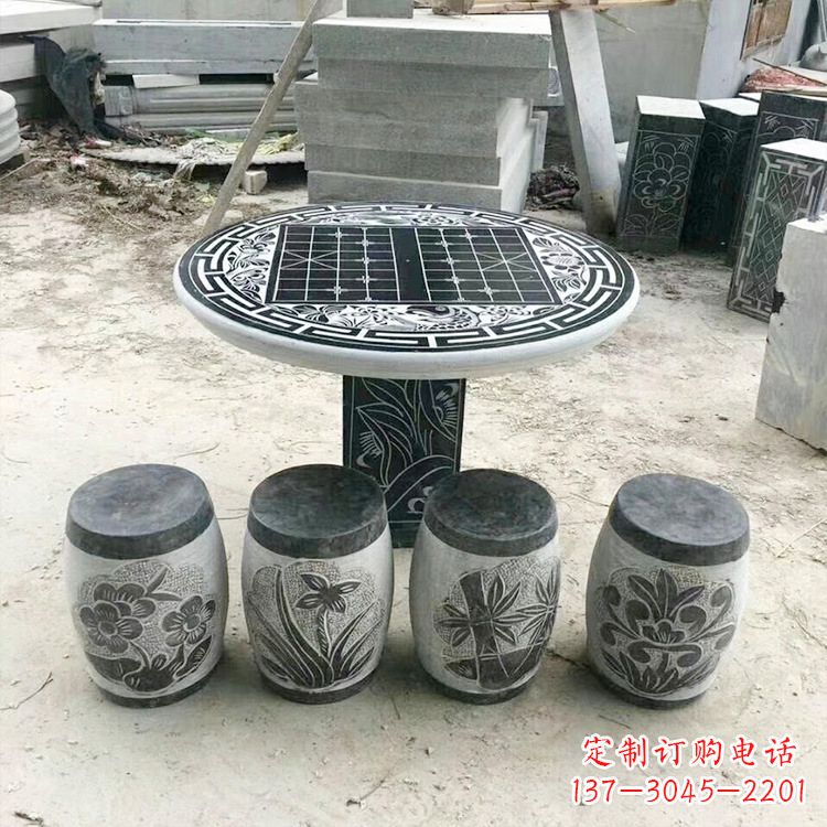 温州精美梅兰竹菊形石桌凳,无与伦比的艺术美感