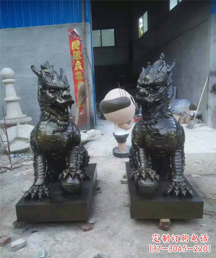 温州中领雕塑——神兽铜雕麒麟护持您的门口
