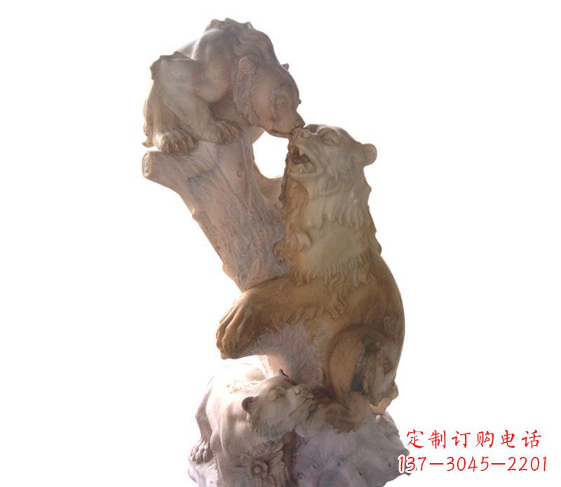 温州母子狗熊石雕公园动物雕塑