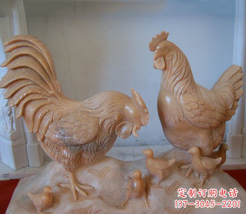 温州中领雕塑--精致石雕母子鸡动物雕塑