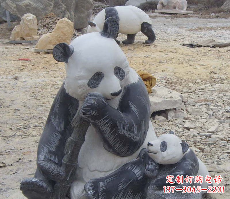 温州母子熊猫石雕仿真动物雕塑