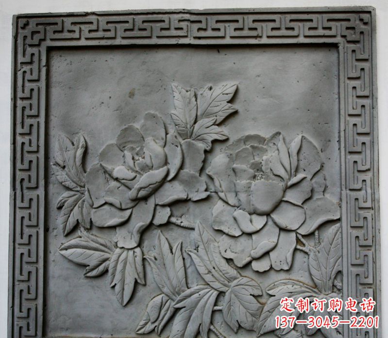 温州牡丹青石浮雕雕塑-精美的永久装饰