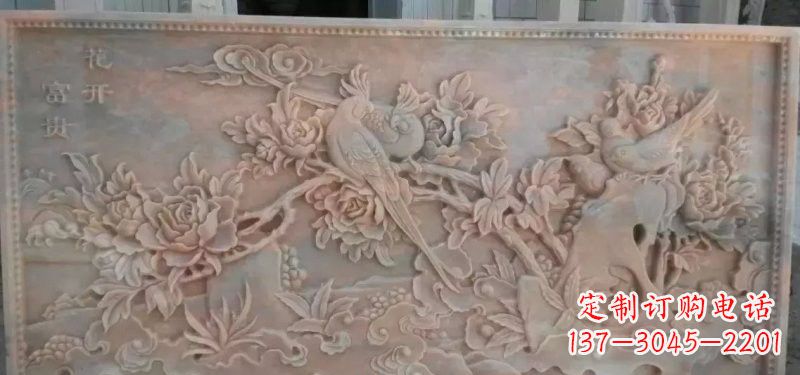 温州美轮美奂的牡丹花石浮雕