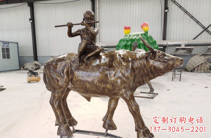 温州五大牧童骑牛铜雕塑