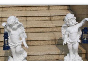 温州领雕塑-汉白玉小天使公园西方人物路灯石雕