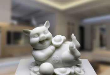 温州汉白玉动物雕塑，招财猪石雕精美装饰