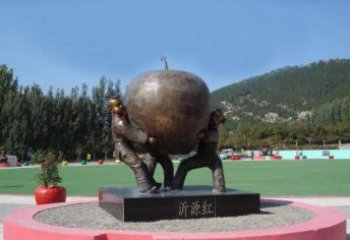 温州两个儿童抱着苹果公园人物铜雕