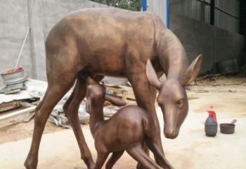 温州母子鹿公园动物铜雕——精美绝伦
