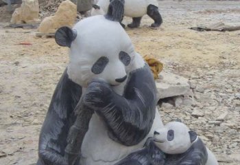 温州母子熊猫石雕仿真动物雕塑