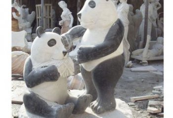 温州母子熊猫石雕，传达真挚的亲情