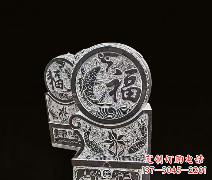 温州年年有余雕塑-门墩仿古抱鼓石
