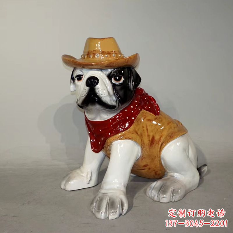 温州任性可爱的牛仔造型斗牛犬雕塑
