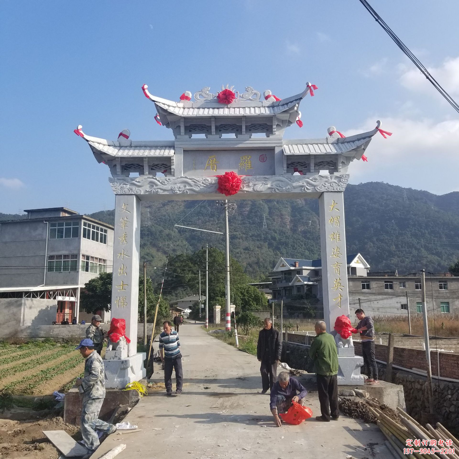 温州定制精美农村单门石牌坊雕塑