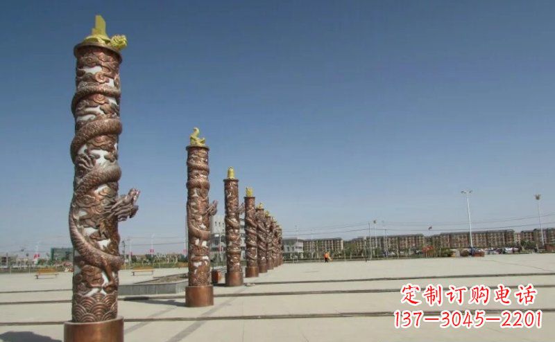 温州中领雕塑|专业定制盘龙柱广场柱子铜雕